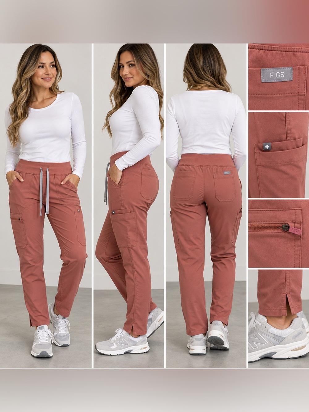 FIGS Yola High-Rise Slim Scrub Pants Mauve Cargo Joggers Women’s